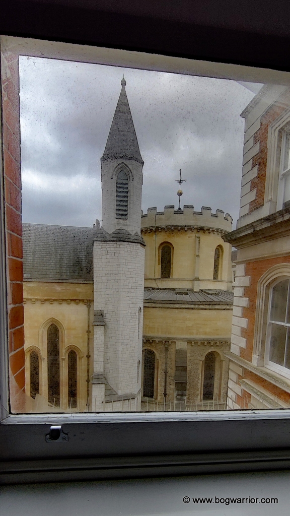 Temple Church London, as viewed through hotel room window